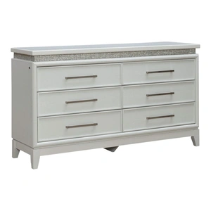 Liberty Furniture Reflections Wood 6-Drawer Double Dresser w/Lights, Pearl White/Rhinestone