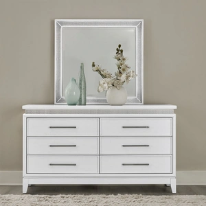 Liberty Furniture Reflections Rectangular Wood Lighted Mirror, Pearl White/Rhinestone