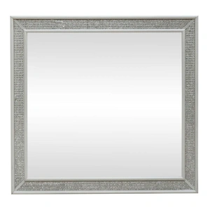 Liberty Furniture Reflections Rectangular Wood Lighted Mirror, Pearl White/Rhinestone