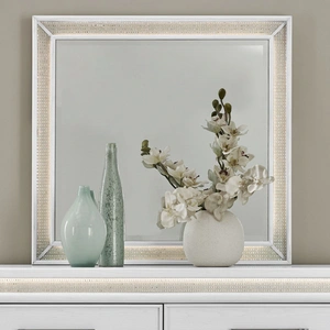 Liberty Furniture Reflections Rectangular Wood Lighted Mirror, Pearl White/Rhinestone