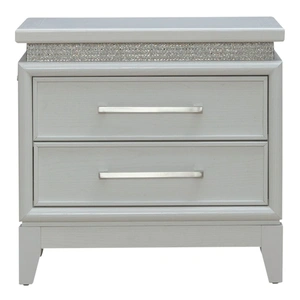 Liberty Furniture Reflections Wood 2-Drawer Nightstand w/Lights & Charging Station, Pearl White/Rhinestone