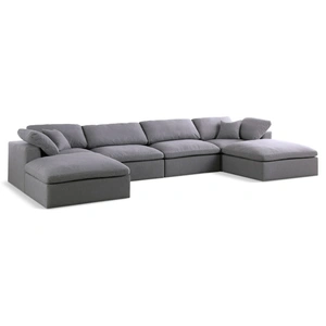 Meridian Furniture Serene 158-inch 6-Piece Linen Fabric Deluxe Comfort Modular U-Shape Sectional