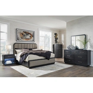 Ashley Furniture SM Rowanbeck Wood Upholstered Panel Bedroom Set, Gray/Black