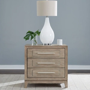 Liberty Furniture Brentwood Wood 3-Drawer Nightstand w/Charging Station, Sandstone