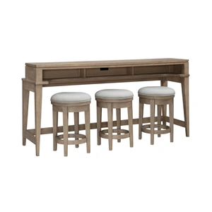Liberty Furniture Brentwood Wood Console Bar Table Set with 3 Swivel Stools, Sandstone