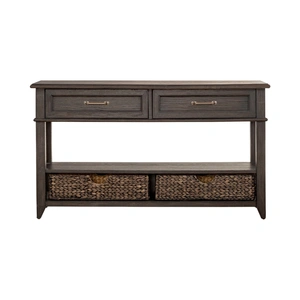 Liberty Furniture Mill Creek Rectangular Wood 2-Drawer Sofa Table w/2 Baskets, Peppercorn