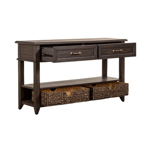 Liberty Furniture Mill Creek Rectangular Wood 2-Drawer Sofa Table w/2 Baskets, Peppercorn