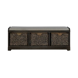 Liberty Furniture Mill Creek Linen/Wood Wall Bench w/3 Baskets, Peppercorn