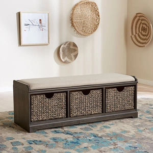 Liberty Furniture Mill Creek Linen/Wood Wall Bench w/3 Baskets, Peppercorn