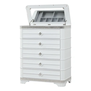 Cosmos Furniture Amani 5-Drawer Chest with Mirror, White
