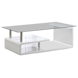 Furniture of America Torkel Glass/Lacquer Storage Coffee Table, White