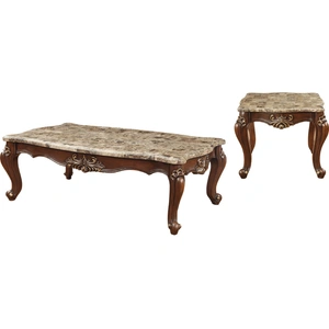 ACME Shalisa Marble/Wood Rectangular Coffee Table Set, Brown