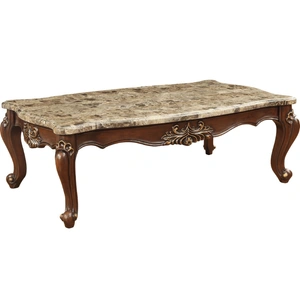 ACME Shalisa Marble/Wood Rectangular Coffee Table Set, Brown
