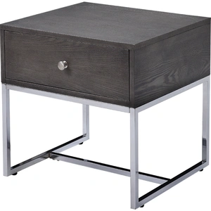 ACME Iban Wood Sqaure Storage End Table w/Drawer, Gray Oak