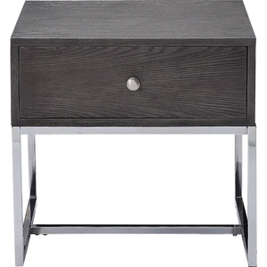ACME Iban Wood Sqaure Storage End Table w/Drawer, Gray Oak