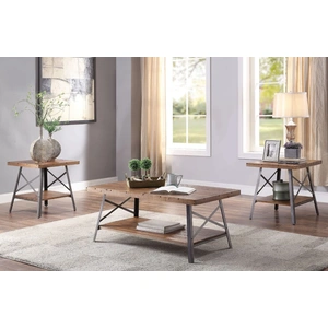 ACME Ikram Wood/Metal Rectangular Coffee Table Set, Weathered Oak