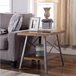 ACME Ikram Wood/Metal Square End Table, Weathered Oak