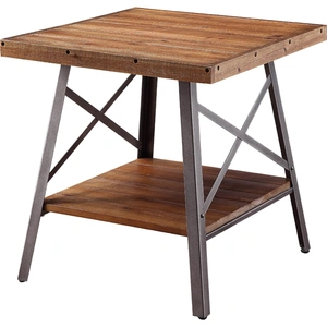 ACME Ikram Wood/Metal Square End Table, Weathered Oak