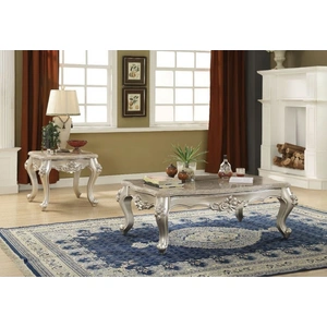 ACME Bently Marble/Wood Coffee Table Set, Pearl/Champagne