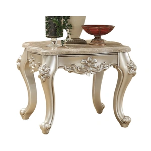 ACME Bently Marble/Wood End Table, Pearl/Champagne