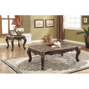 ACME Devayne Marble/Wood Coffee Table Set, Brown
