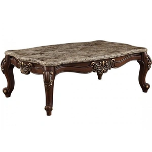 ACME Mehadi Marble/Wood Coffee Table Set, Beige/Brown