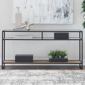 Liberty Furniture Bedford Rectangular Glass/MDF/Metal Sofa Table, Weathered Oak