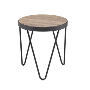 ACME Bage Wood/Metal Round End Table, Brown