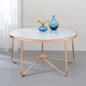ACME Alivia Glass/Metal Round Coffee Table, Frosted/Rose Gold