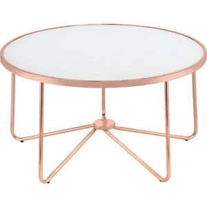 ACME Alivia Glass/Metal Round Coffee Table, Frosted/Rose Gold