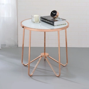 ACME Alivia Glass/Metal Round End Table, Frosted/Rose Gold