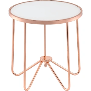 ACME Alivia Glass/Metal Round End Table, Frosted/Rose Gold
