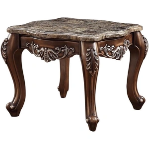 ACME Latisha Marble Top End Table, Antique Oak