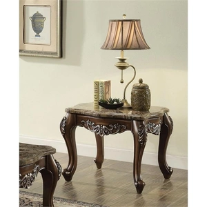 ACME Latisha Marble Top End Table, Antique Oak