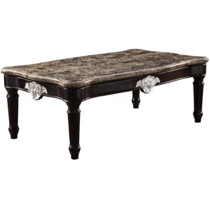 ACME Ernestine Marble/Wood Rectangular Coffee Table, Brown