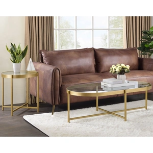 ACME Charrot Glass/Metal Oval Coffee Table Set, Gold