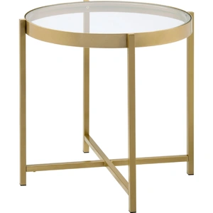 ACME Charrot Glass/Metal Round End Table, Gold