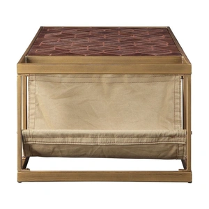 ACME Genevieve Top Grain Leather/Metal Square Coffee Table, Retro Brown