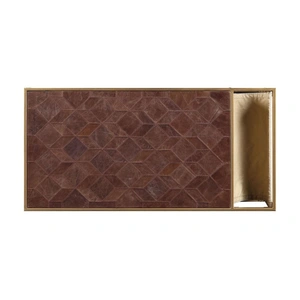 ACME Genevieve Top Grain Leather/Metal Square Coffee Table, Retro Brown