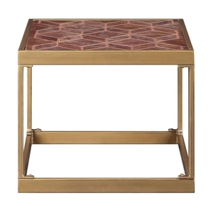 ACME Genevieve Top Grain Leather/Metal End Table, Retro Brown