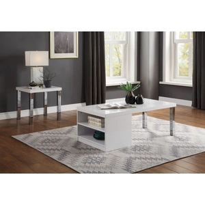 ACME Harta Wood Rectangular Storage Coffee Table Set, White