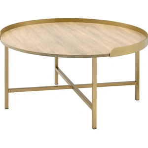 ACME Mithea Wood/Metal Round Coffee Table, Oak/Gold