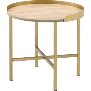 ACME Mithea Wood/Metal Round End Table, Oak/Gold