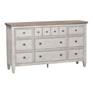 Liberty Furniture Heartland Wood 9-Drawer Dresser, Antique White/Tobacco