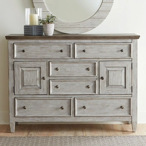 Liberty Furniture Heartland Wood 2-Door 6-Drawer Chesser, Antique White/Tobacco