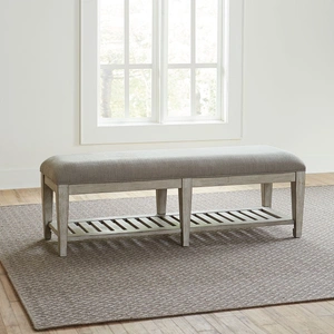 Liberty Furniture Heartland Linen Chenille/Wood Bed Bench, Antique White/Tobacco