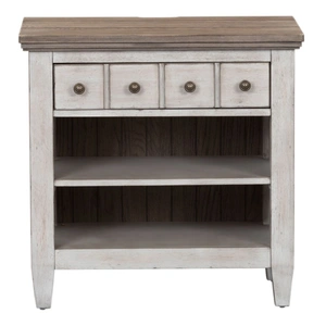 Liberty Furniture Heartland Wood 1-Drawer Night Stand w/Charging Station, Antique White/Tobacco
