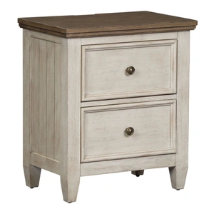 Liberty Furniture Heartland Wood 2-Drawer Night Stand w/Charging Station, Antique White/Tobacco