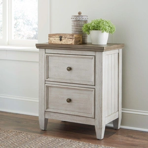 Liberty Furniture Heartland Wood 2-Drawer Night Stand w/Charging Station, Antique White/Tobacco