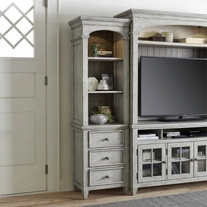 Liberty Furniture Heartland Entertainment Center with Piers | Vintage Style, Antique White/Tobacco